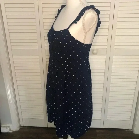 Madewell Boho Ruffle-strap Navy Polka Dot Button Down Sleeveless Sundres… - Picture 6 of 15